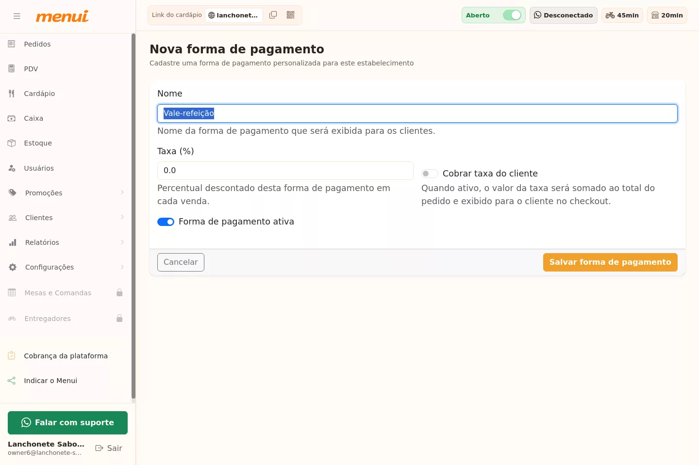 Formulário de nova forma de pagamento