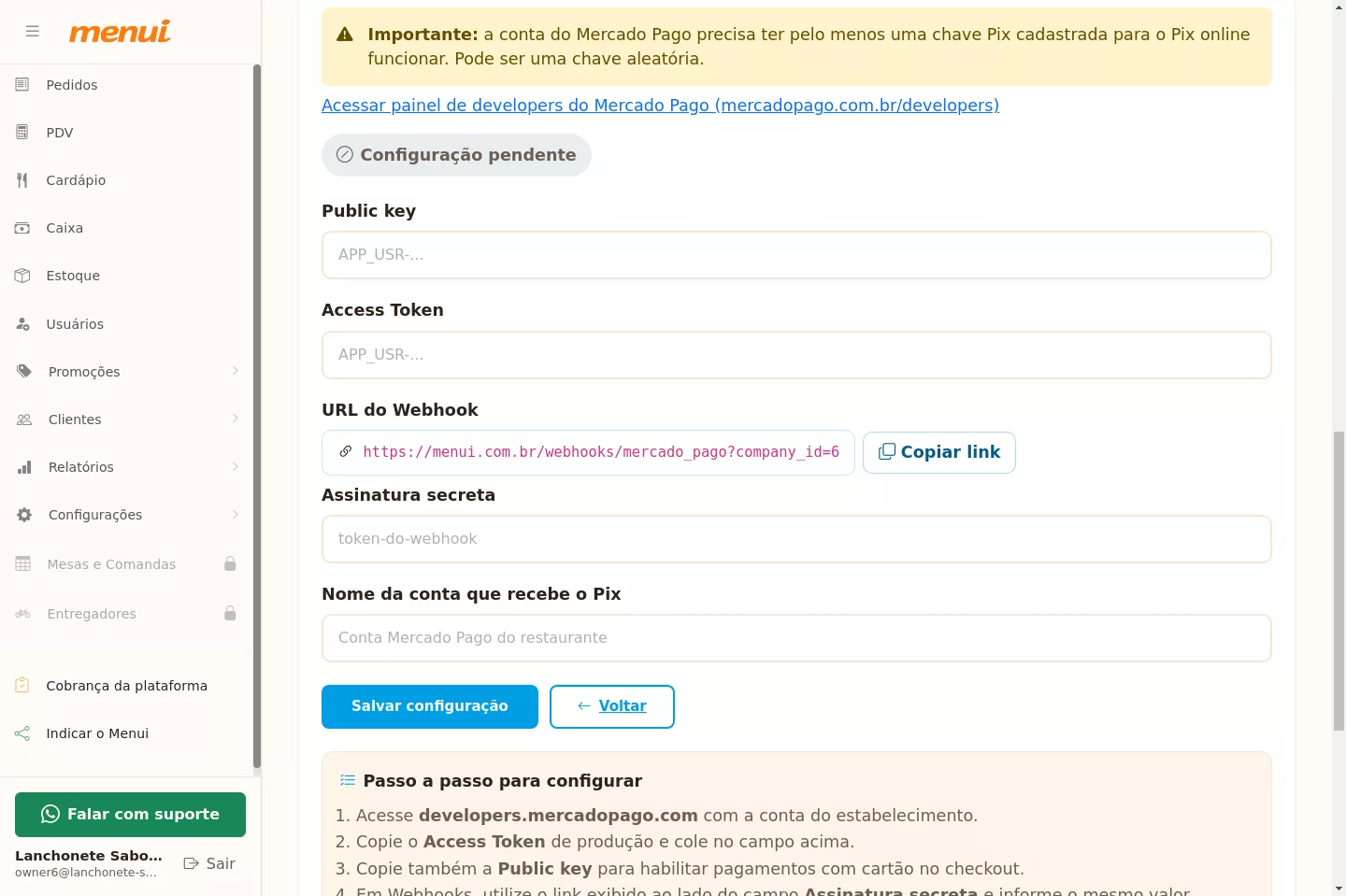 Integração de pagamento online com Mercado Pago