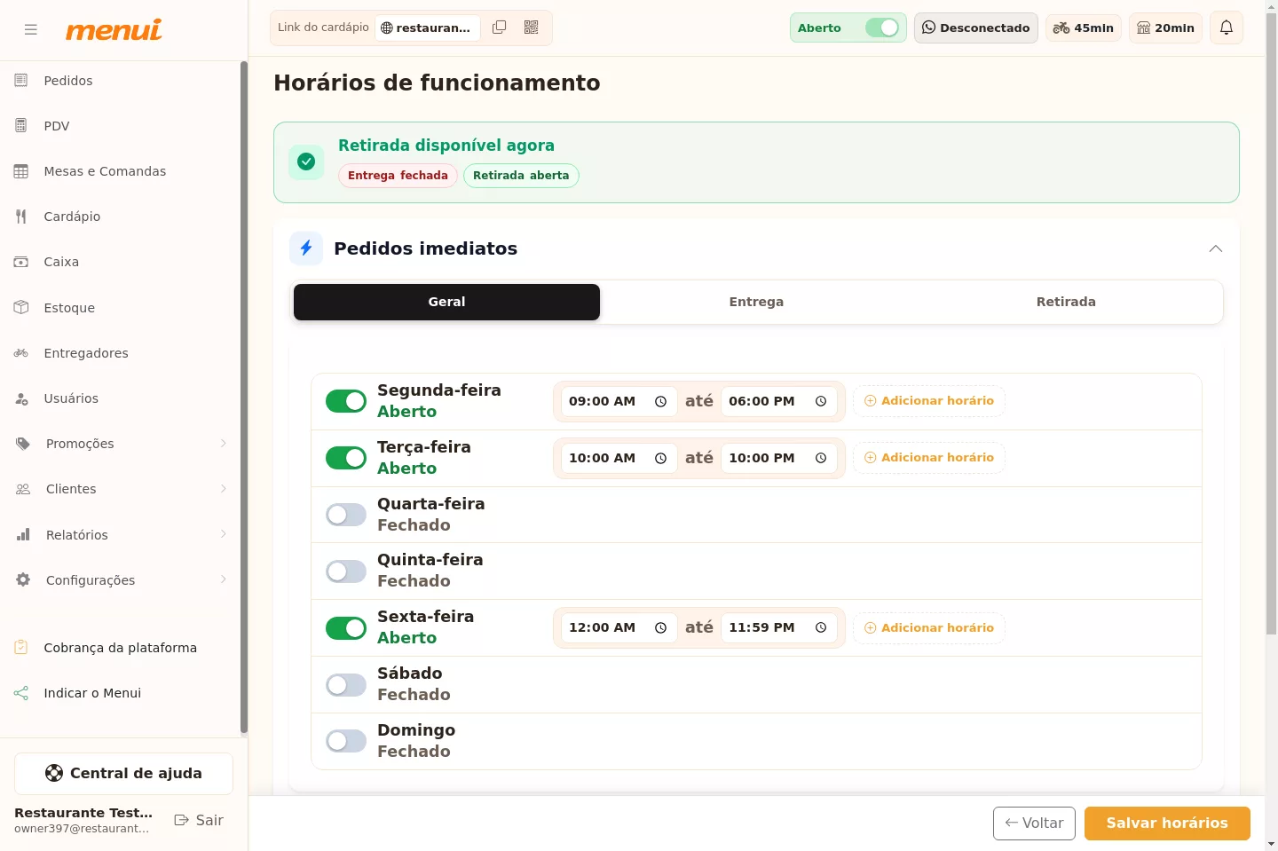 Como ativar o agendamento na tela de horários do Menui